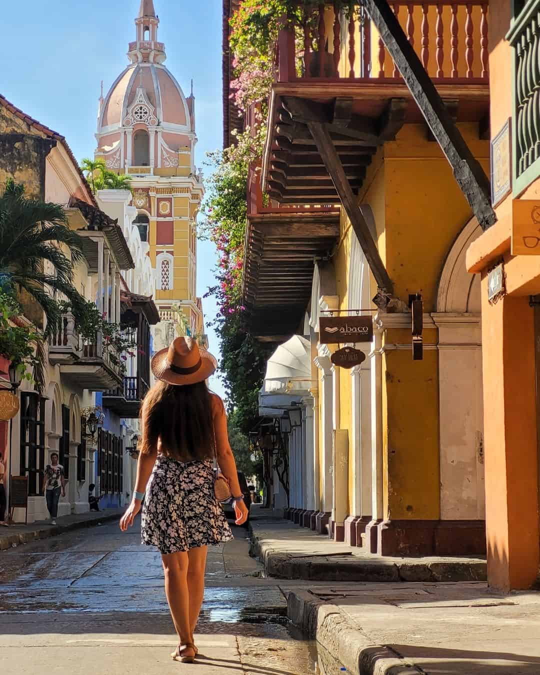 East Caribbean coast - Cartagena de Indias - old city street & famous church
