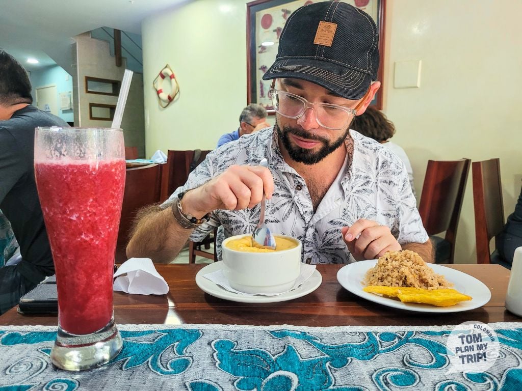 Tom and Cazuela de Mariscos Food in Street and Mochilas Wayuu in Riohacha La Guajira Colombia - Eastern Caribbean Coast
