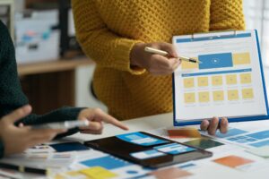 Creative team web designer planning application development for web
