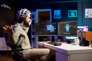 Man pleasantly surprised after managing to use EEG headset to talk with AI