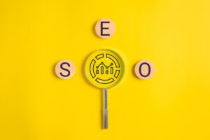 SEO text on wooden cube, Search engine optimization ranking, SEO